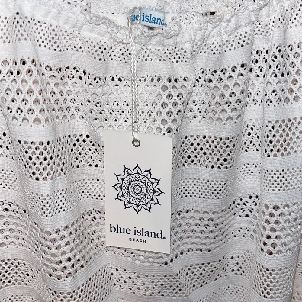 Blue Island White Mesh Beach Tunic Coverup Size Large - Picture 2 of 4